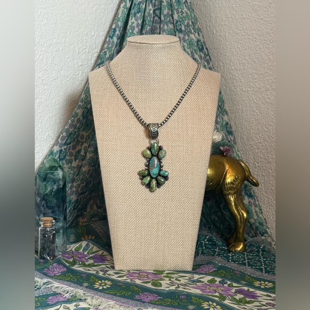 NWT Eli Skeets Navajo Handmade SS and Turquoise Pendant